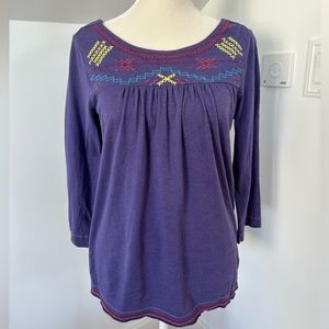 Purple embroidered top with back V size medium